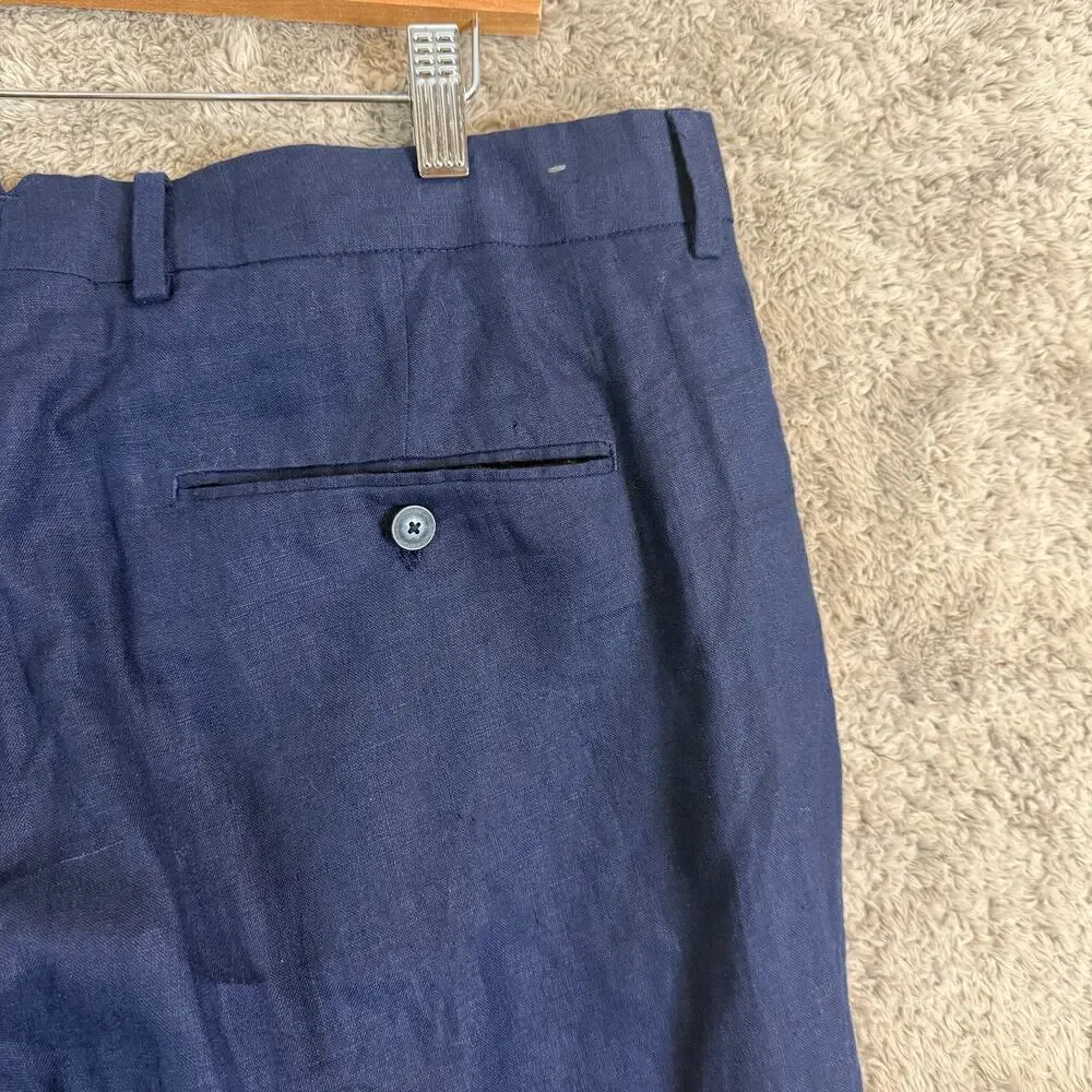 Emidio Tucci Navy Blue Linen Dress Pants Trousers 48 EU 38 US Classic Flat Front